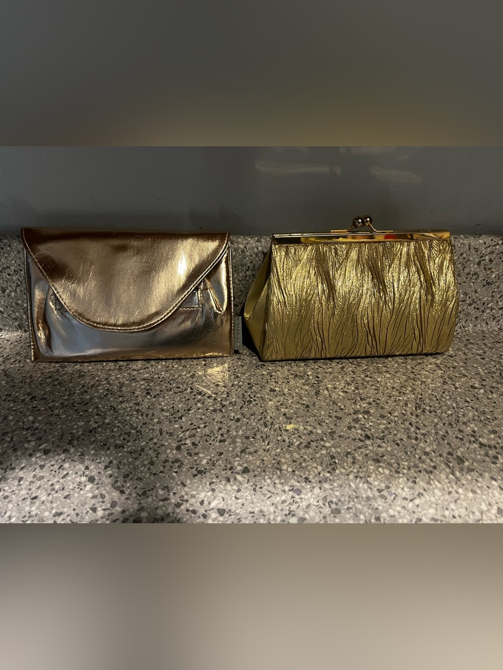 2 bags: Metallic Gold Evening Clutch - Elegant Gold Handbag